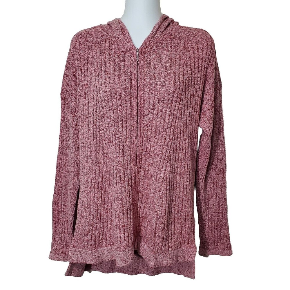 Lands End Cardigan Sweater Womens Large 14-16 Full Heathered Red Linen Blend